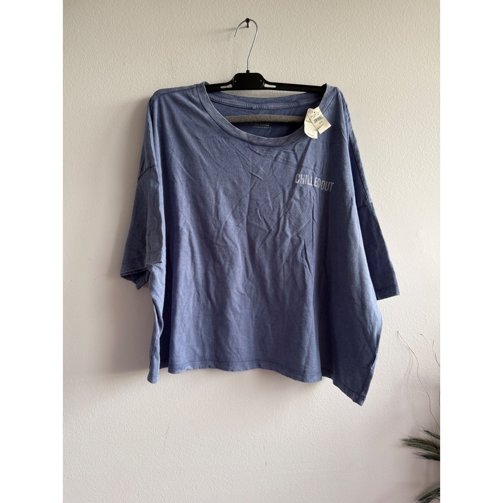 Aerie Womens XL Blue Chilled Out Graphic Cropped Boxy T-Shirt Relaxed Fit NEW